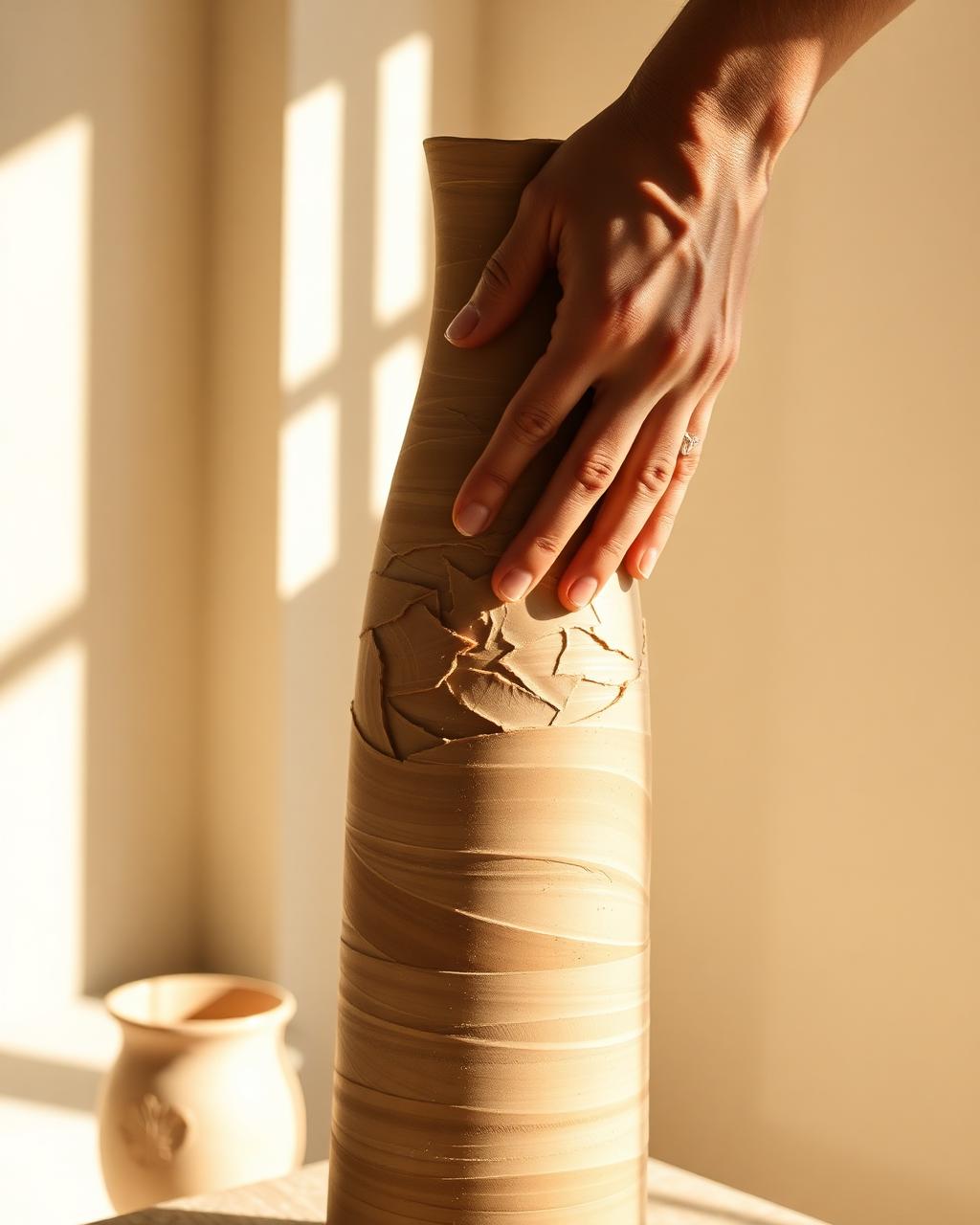 Ceramicist shaping a vase in the studio