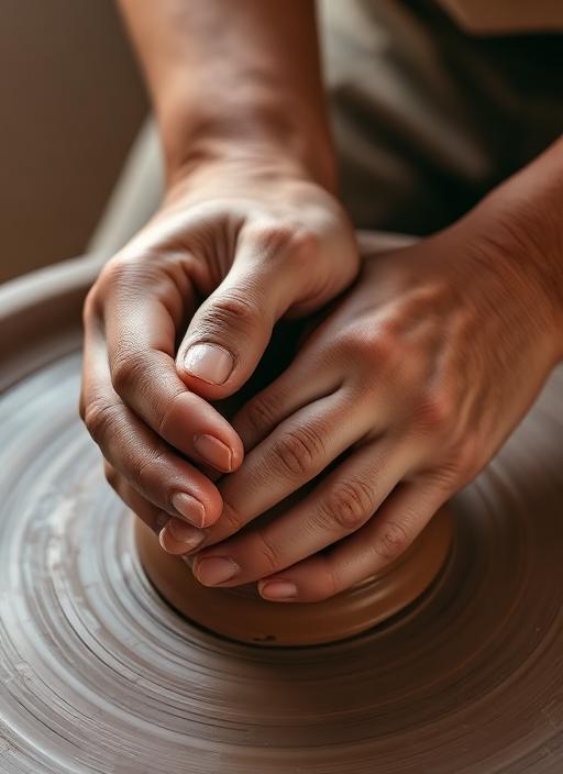 Artisan hands shaping clay